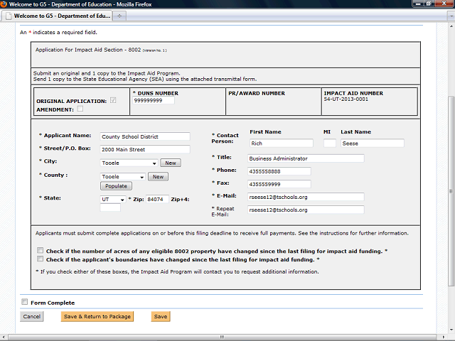 Complete and Submit an Impact Aid 8002 Application - Step 18